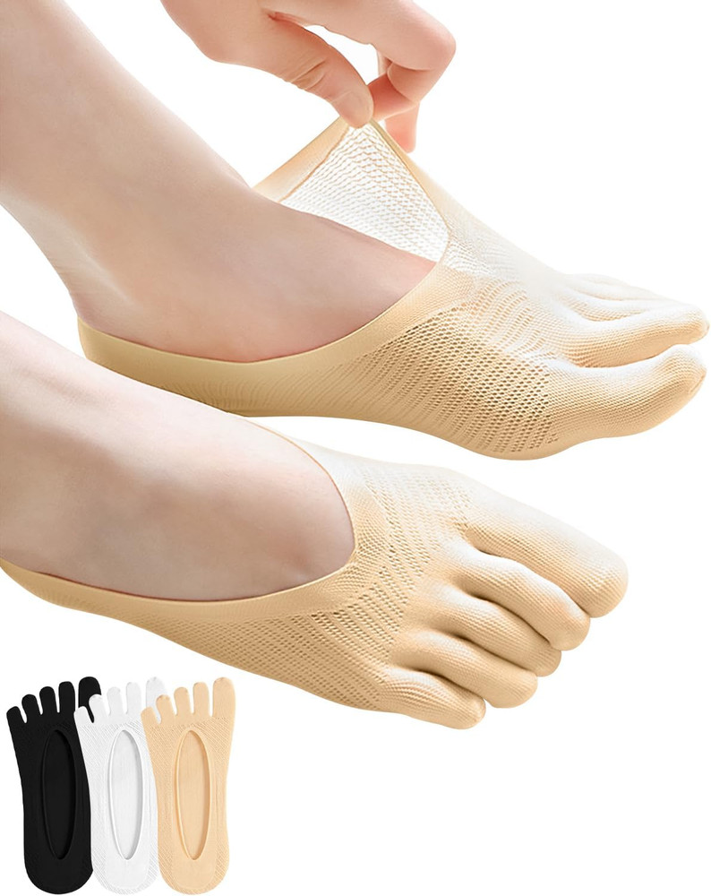 6 Pairs Bunion Relief Socks with Toe Separators Low Cut Compression Five Finger