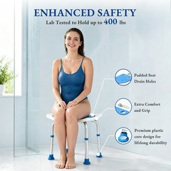 REHAND Shower Chair,Adjustable Bath Stool with Suction Feet, Supports 400 lbs