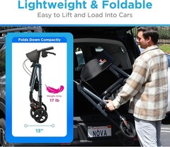 NOVA Star 8 Foldable Rollator Walker for Seniors (5’3″–6’2″), Wide Padded Back
