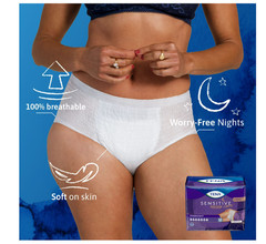 TENA Sensitive Care Overnight Underwear, XL, 56 Count (Waist Size 39in-52in)