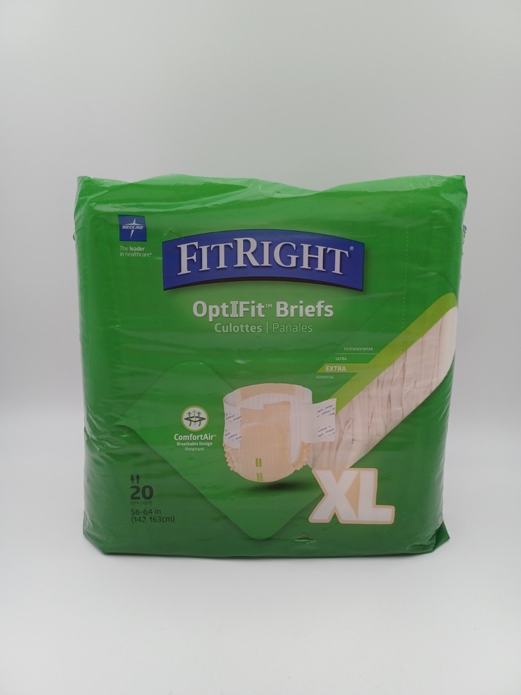 FitRight OptiFit Adult Briefs – NEW – XL 56–64″ – 20 Count – ComfortAir