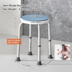 Lightweight Shower Seat with Non-Slip Feet, 360° Swivel, Up to 300 lbs Capacity