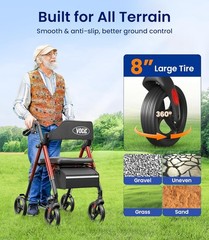 Ergonomic Z21 Rollator Walker with Seat – Supports 350lbs, Waterproof Design