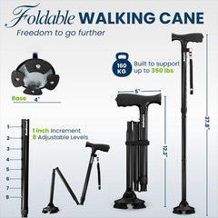 Walking Cane for Men and Women, Adjustable, Collapsible, Self-Standing with 360