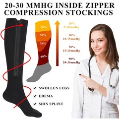 Tarpop 4 Pair Zipper Compression Socks Closed Toe 20-30 Mmhg Large, Black
