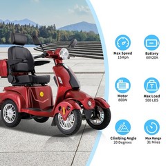 4-Wheel Heavy Duty Mobility Scooters All Terrain 800W for Senior & Adult 500lbs