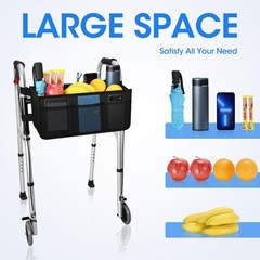 Foldable Walker Basket with Cup Holder | Large Capacity Walker Bag for Seniors,