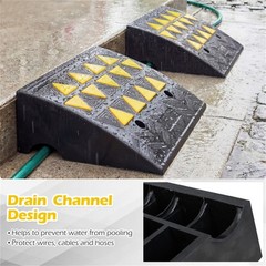 2 Pcs Medium Heavy Duty Rubber Curb Ramp with Drain Channel Reflective Strips