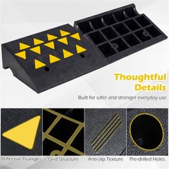 2 Pcs Medium Heavy Duty Rubber Curb Ramp with Drain Channel Reflective Strips