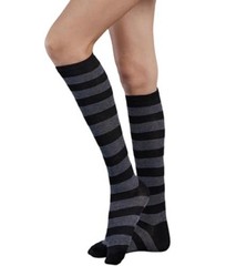 Striped Knee High Socks for Women Outdoor One Size Dark Grey and Black Striped