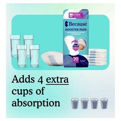 Because Overnight Extra Absorbency Booster Pads 4 Cups 16x7x5.5in 180 Count