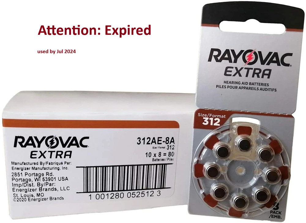 Rayovac Size 312 Extra Advanced Hearing Batteries – 80 Batteries EXPIRED 2024!