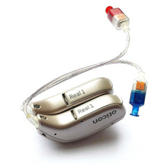 Used, 2x Oticon Real 1 miniRITE (312 batt.) Beige Color + Speakers Size 3/85db