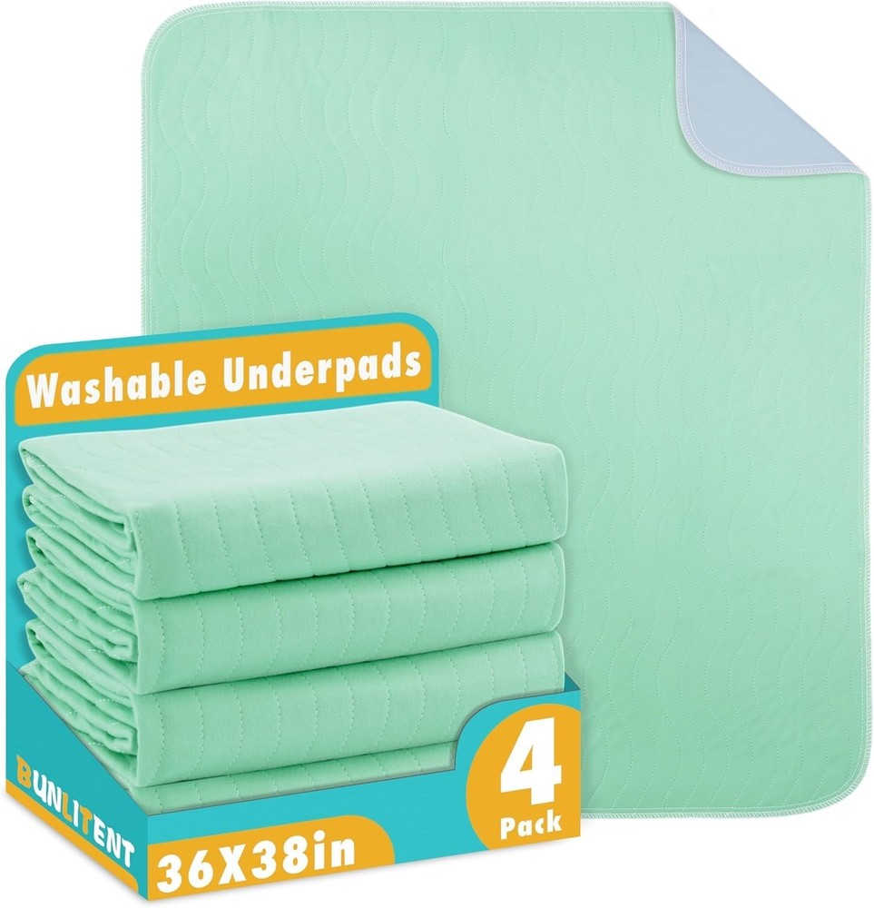 Washable Underpads 36″ x 38″ 4 Pack – Heavy Absorbency Reusable Bedwetting In…