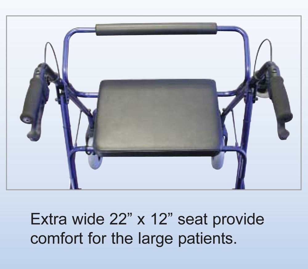 BLUE 22″ Wide Seat Heavy Duty Rollator Walker, 380 Lb Capacity, Folding