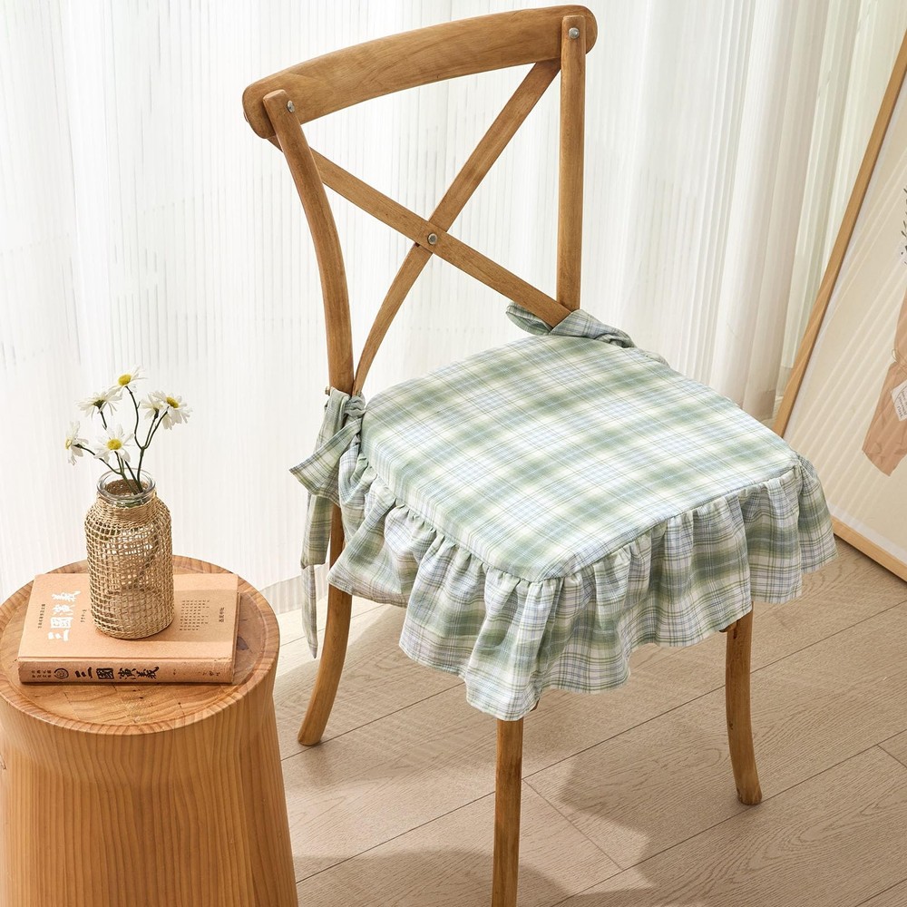Plaid Cotton Chair Cushion for Kitchen Dining Room 16″ x 16″, Green