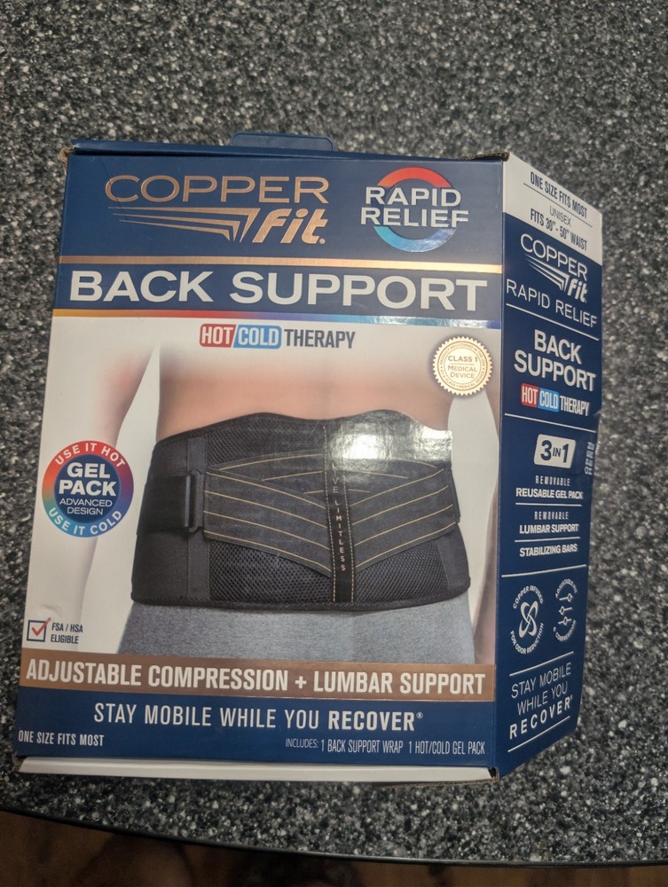 Copper Fit BACK SUPPORT Adjustable Compression+Lumbar Support Hot/Cold Therapy