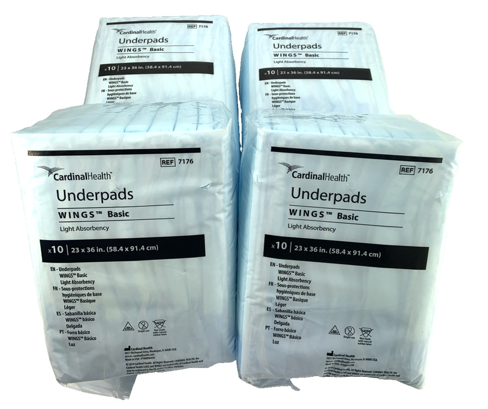 4 Pack 40 Ct Cardinal Health 7176 Underpads Wings Basic 23″ x 36″