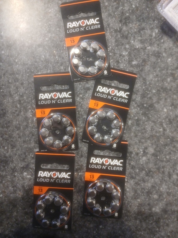 40 Batteries Rayovac Size 13 Loud N Clear Hearing Aid (5 Packs Of 8) Exp 8/27