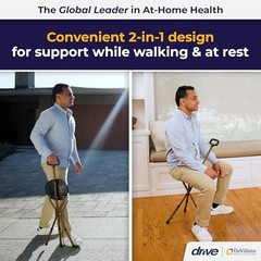 Drive Medical RTL10365-ADJ Adjustable Lightweight Folding Cane with Seat, Black