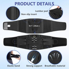 Cerviva Back Brace Support Belt-Lumbar for Medium（29.5“-35.4), Black