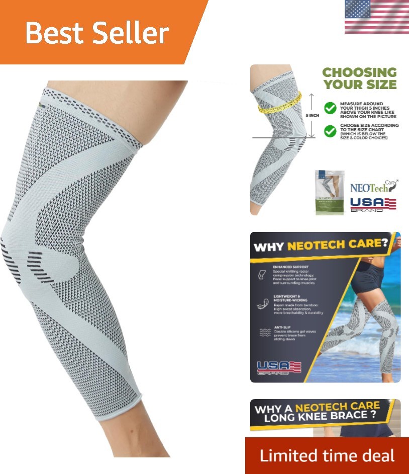 Knee & Leg Support Brace in Gray – Breathable Design for Left/Right Leg, Size S