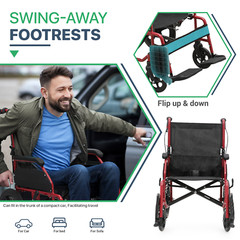 [FDA APPROVED]Foldable Lightweight Transport Wheelchair w/Handbrakes & Footrest