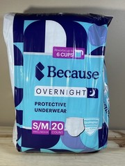 Because Overnight Protective Adult Underwear S/M 20 Count New