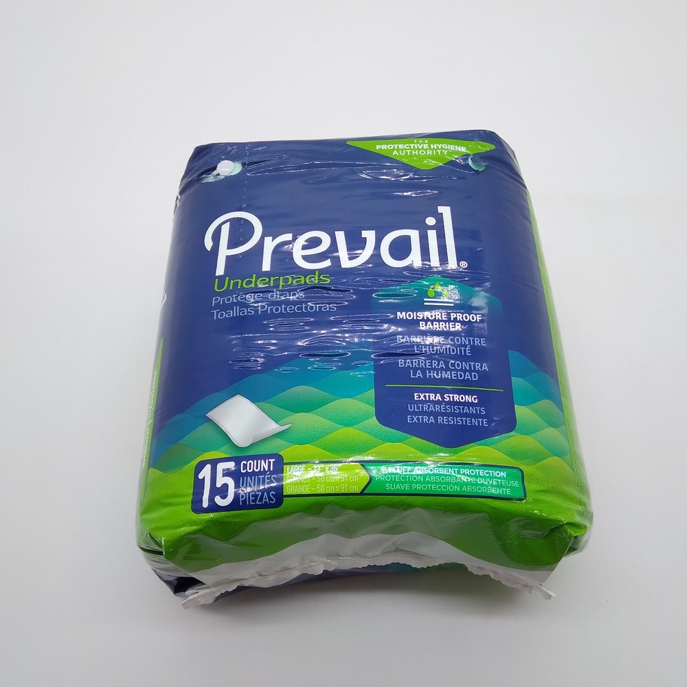 Prevail Underpads Size large, 15 Count, moisture proof barrier, extra strong