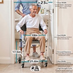 Bedside Commode with Wheels, Shower Wheelchair with 300 LBS Weight Capacity