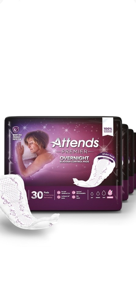 Attends Incontinent Pads Overnight 120 Ct Full Box 4X30 Best Price Fast Ship