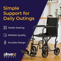 Drive Medical Lightweight Folding Transport Wheelchair – Silver/Black