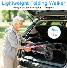 Walkers for Seniors with Seat, Pink Rollator, 16 lb, Adjustable, 22″ Wide