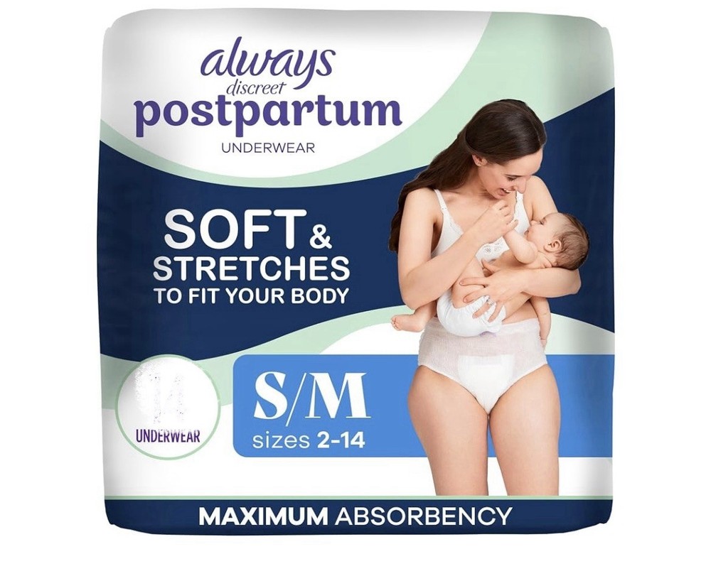 56 Count Always Discreet Postpartum Incontinence Underwear Women’s S/M Bladder