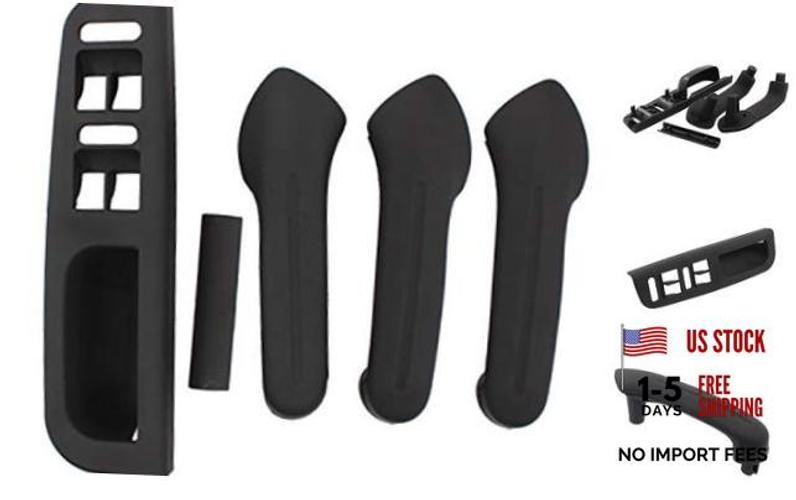 Black Interior Inside Door Grab Handle Covers & Window Switch Bezel Kit for