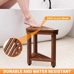 Shower Foot Rest 15 In, Acacia Shower Stool for Shaving Legs,Corner Bath Shower