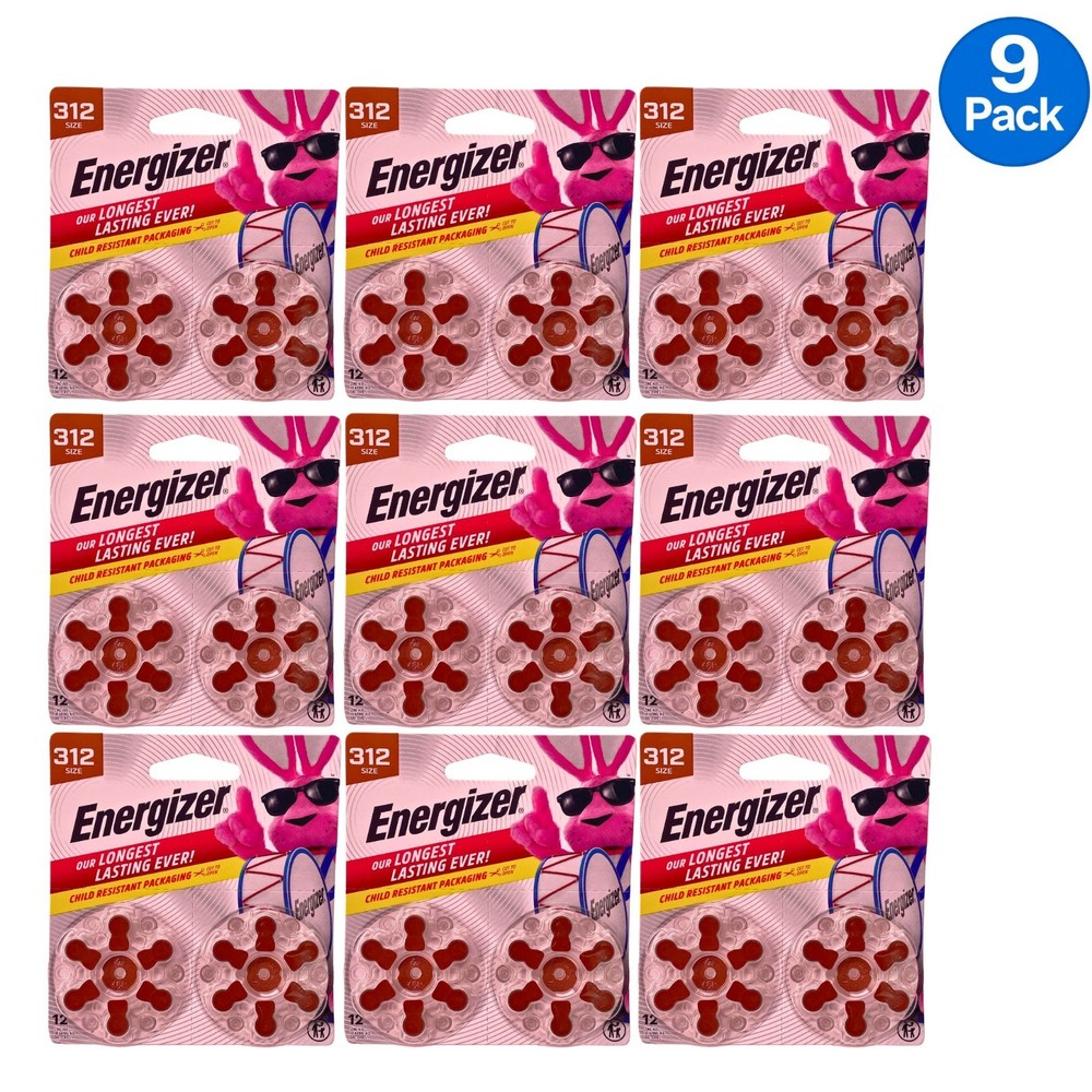 Energizer Size 312 Hearing Aid Batteries 108 Count (9 Packs) Exp 08/2029