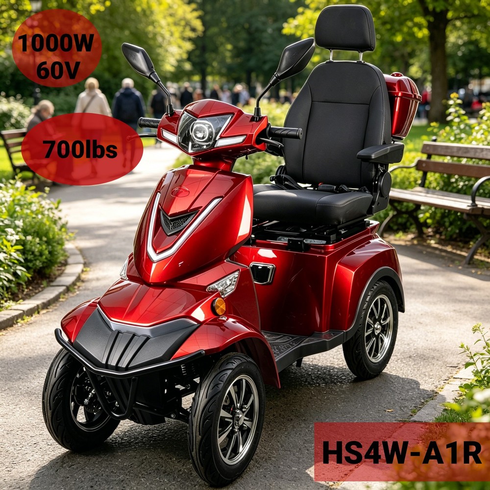 HS4W-A1R Heavy Duty 4 Wheel Mobility Scooters Red Color 1000W 60V , 700lbs Load