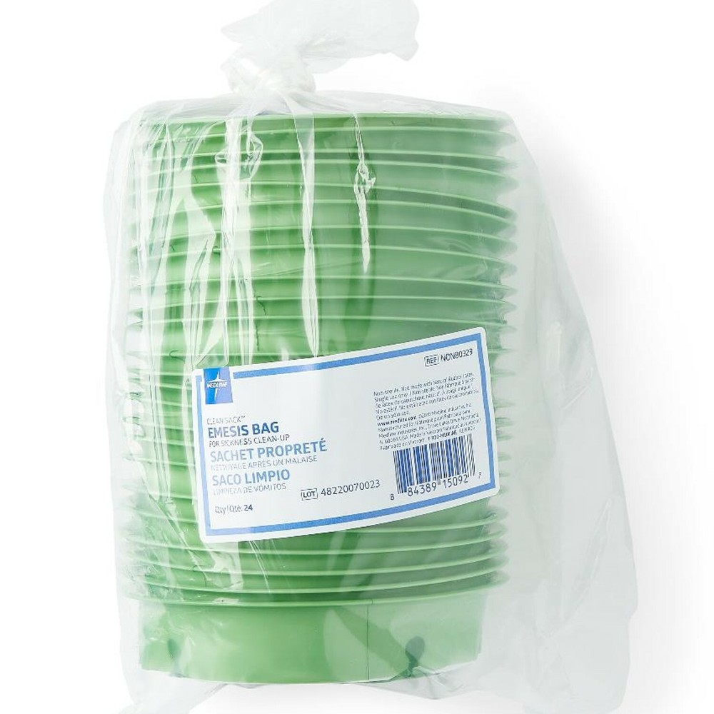 *24-Pack* Medline Clean Sack Emesis Bags For Sickness Cleanup Green NON80329