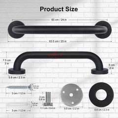 2 Pack 24 Inch Bathroom Grab Bars Black Stainless Steel Wall Mount Safety Rail