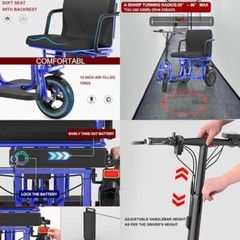 700W 3-Wheel Foldable Senior Mobility Scooter 20Miles 15mph W/O Airplane Battery