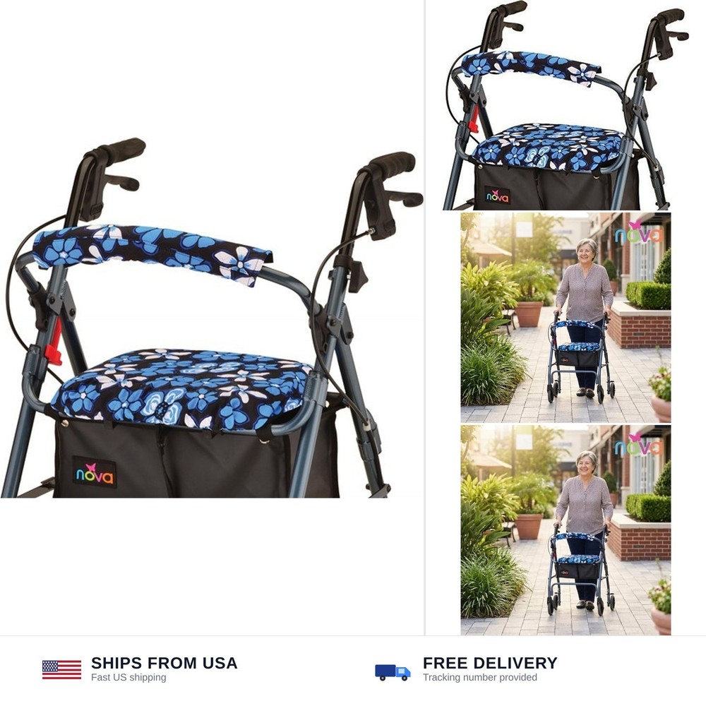 NOVA Rollator Walker Seat & Backrest Cover Set – Removable Washable Fabric Cu…