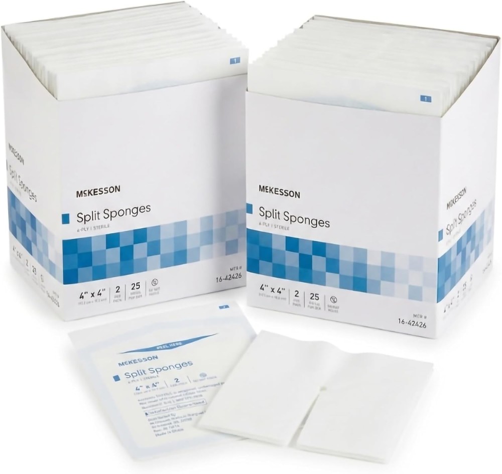 Split Sponges High Absorbency, 6-Ply Sterile, I.V. and Tracheostomy Dressings, P