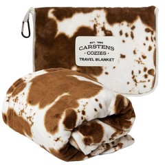 CARSTENS, INC. Travel Blanket, Premium Compact 2-in-1 50″ x 60″, Cow Print