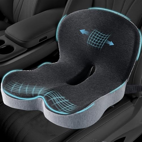 Ergonomic Seat Cushion with Adjustable Strap, Memory Light Gray & Dark Gray