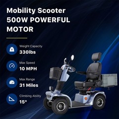 All Terrain Heavy Duty Mobility Scooter for Seniors 500W 48V/20Ah 330lb 31 miles