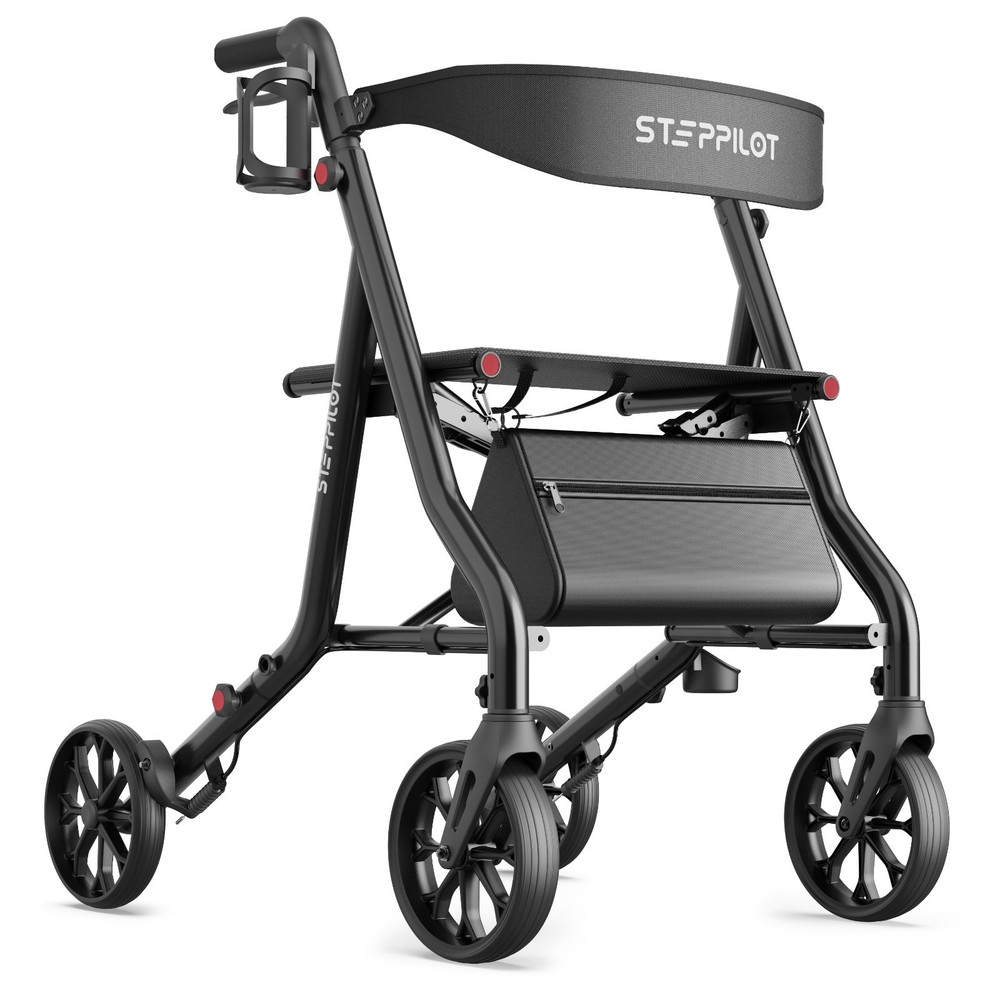 Foldable Rollator Rolling Walker with Seat for Seniors 8“ Wheels Max 300 Lb