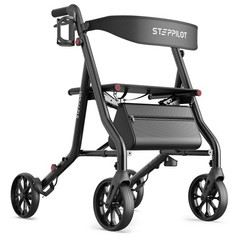 Foldable Rollator Rolling Walker with Seat for Seniors 8“ Wheels Max 300 Lb