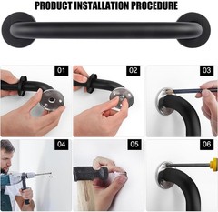 Powder Coated Black Grab Bar – 12“ Wall Handrail for Indoor & Outdoor Safety