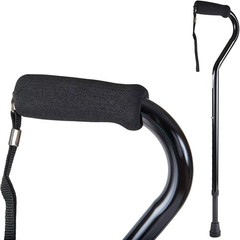 Adjustable Walking Cane Lightweight Ergonomic Grip Wrist Strap Black 30-39in